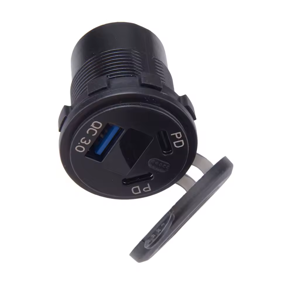 2×USB-C + 1×USB-A Motorcycle Charger with Voltmeter (Splash Proof)