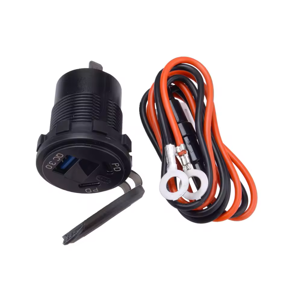 2×USB-C + 1×USB-A Motorcycle Charger with Voltmeter (Splash Proof)