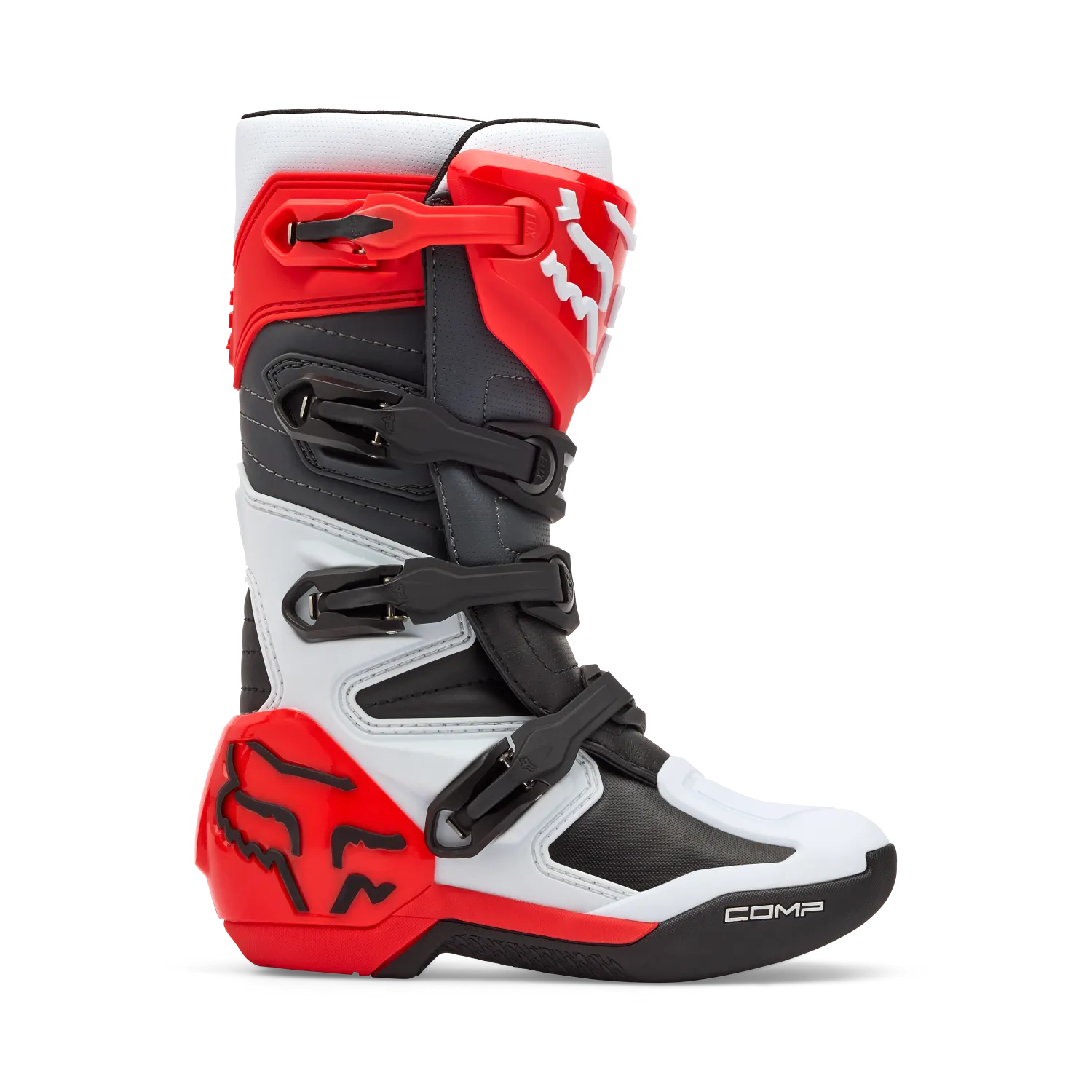 Fox Youth Comp Boots (White & Fluorescent Red)
