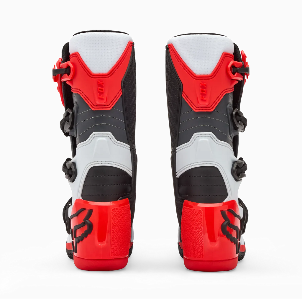 Fox Youth Comp Boots (White & Fluorescent Red)