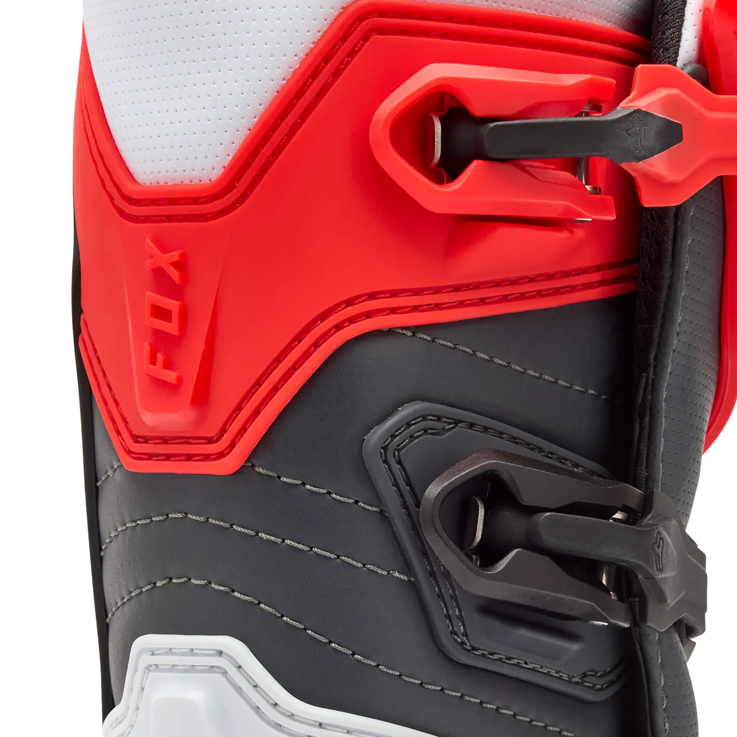 Fox Youth Comp Boots (White & Fluorescent Red)