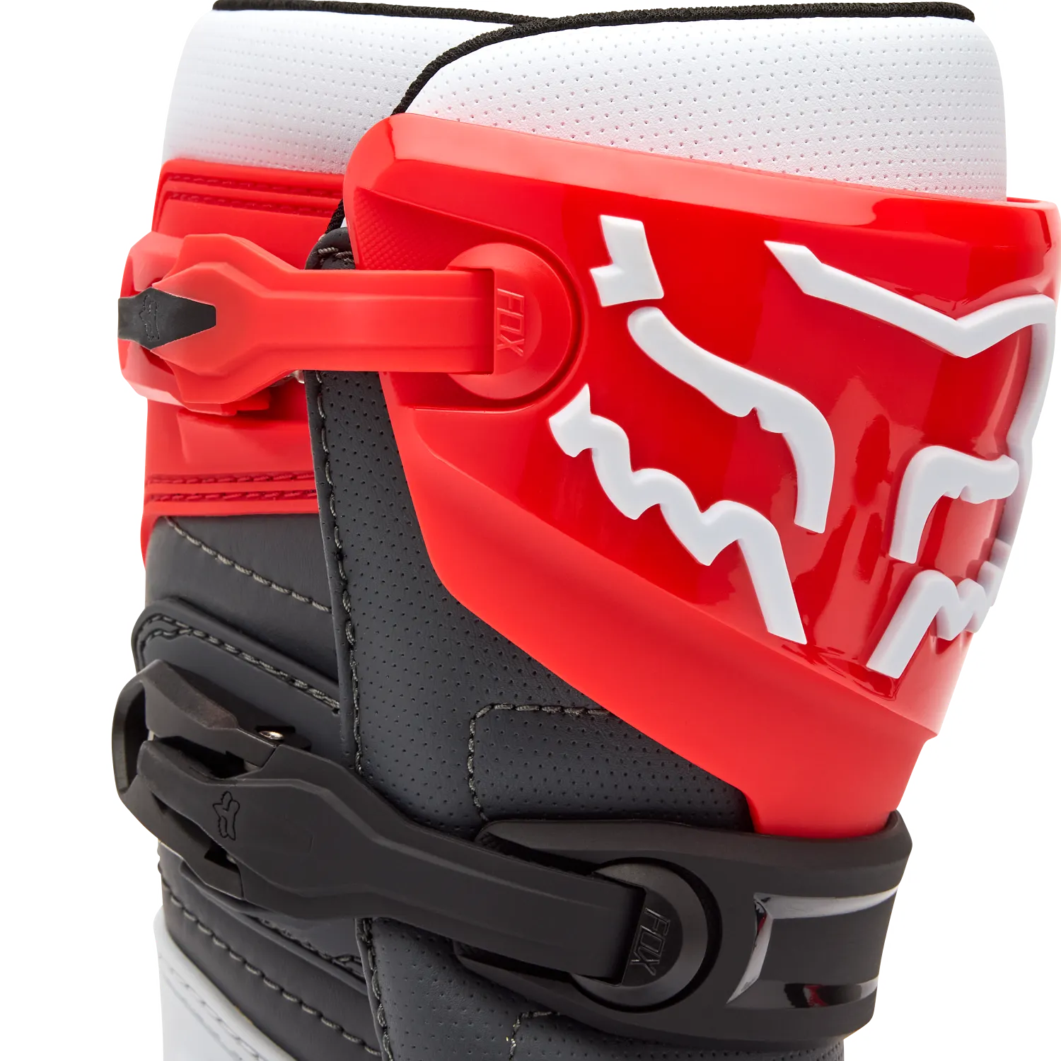 Fox Youth Comp Boots (White & Fluorescent Red)